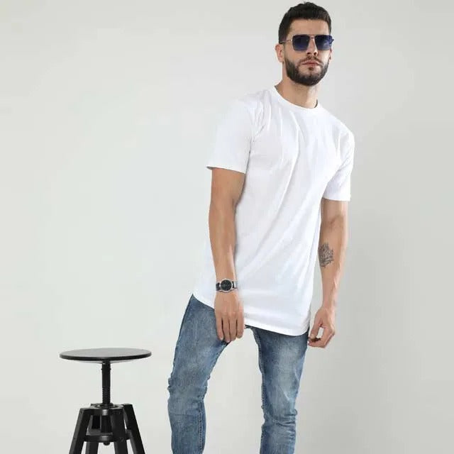 longline curved t shirt for men